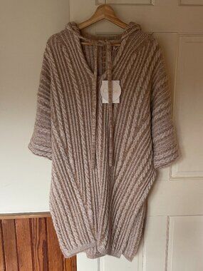 Chloé  Wool/Mohair Cable Knit Hooded Poncho, XS